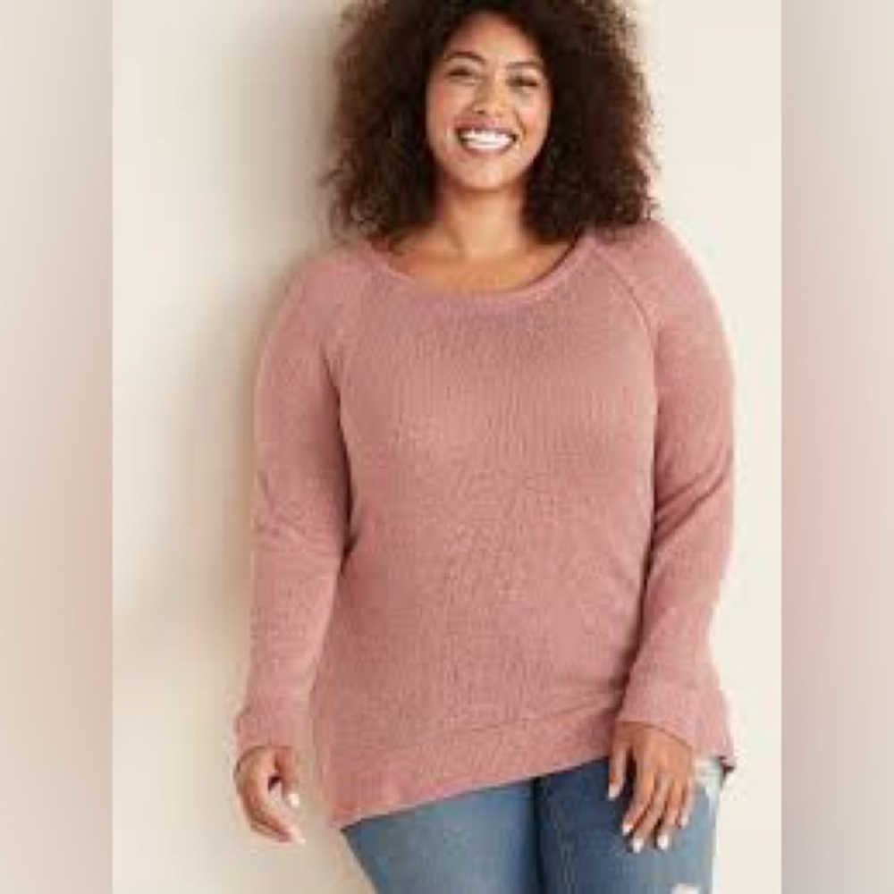 Old Navy Women's Light Pink Plush Rib-Knit Long Sleeve Tee Sz L EUC